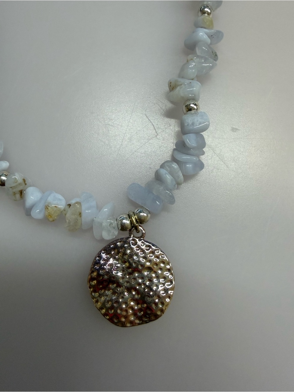 Park Lane pale greyish blue Chip Necklace with silver Pendant